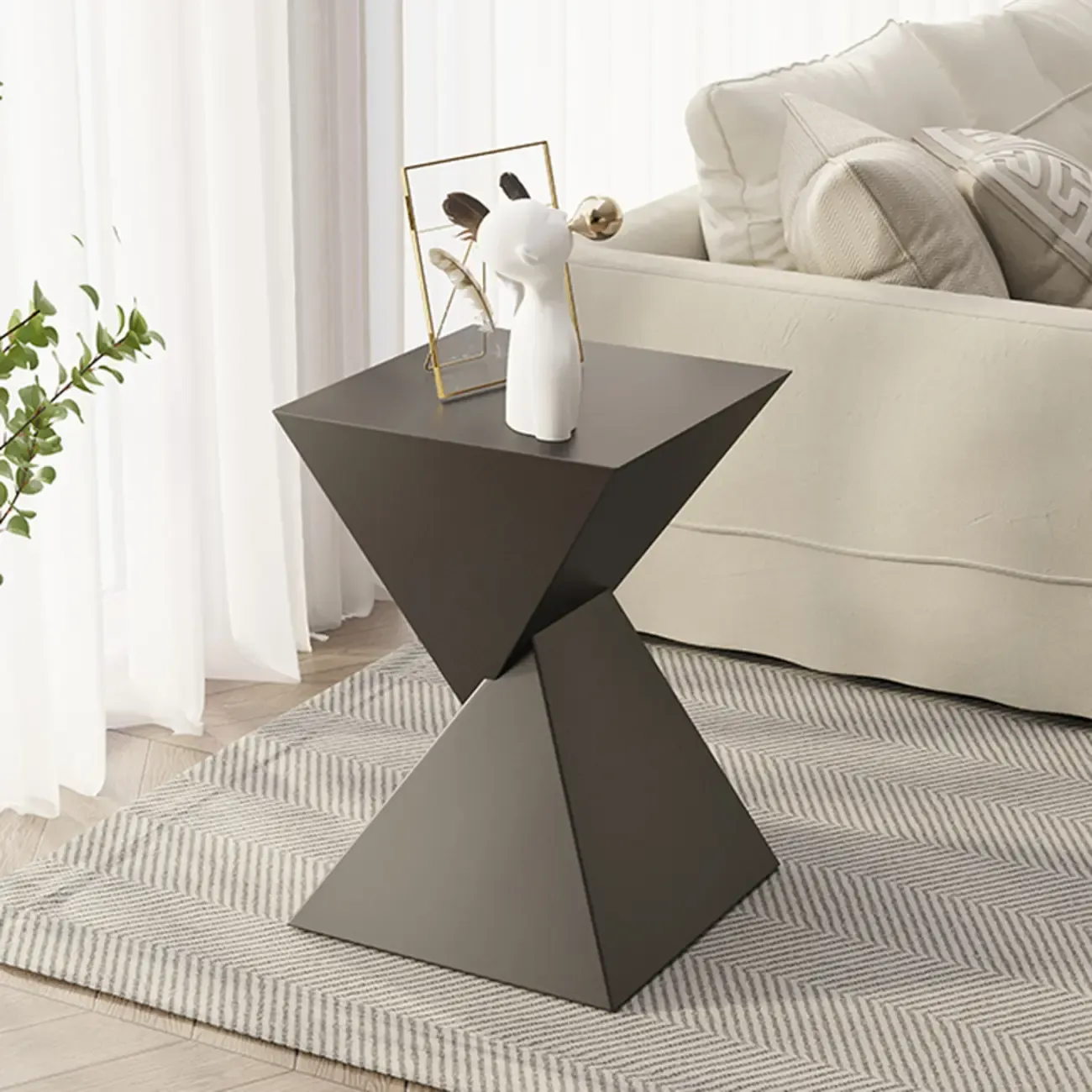Living Room Black Iron Stone Twisted Side Table
