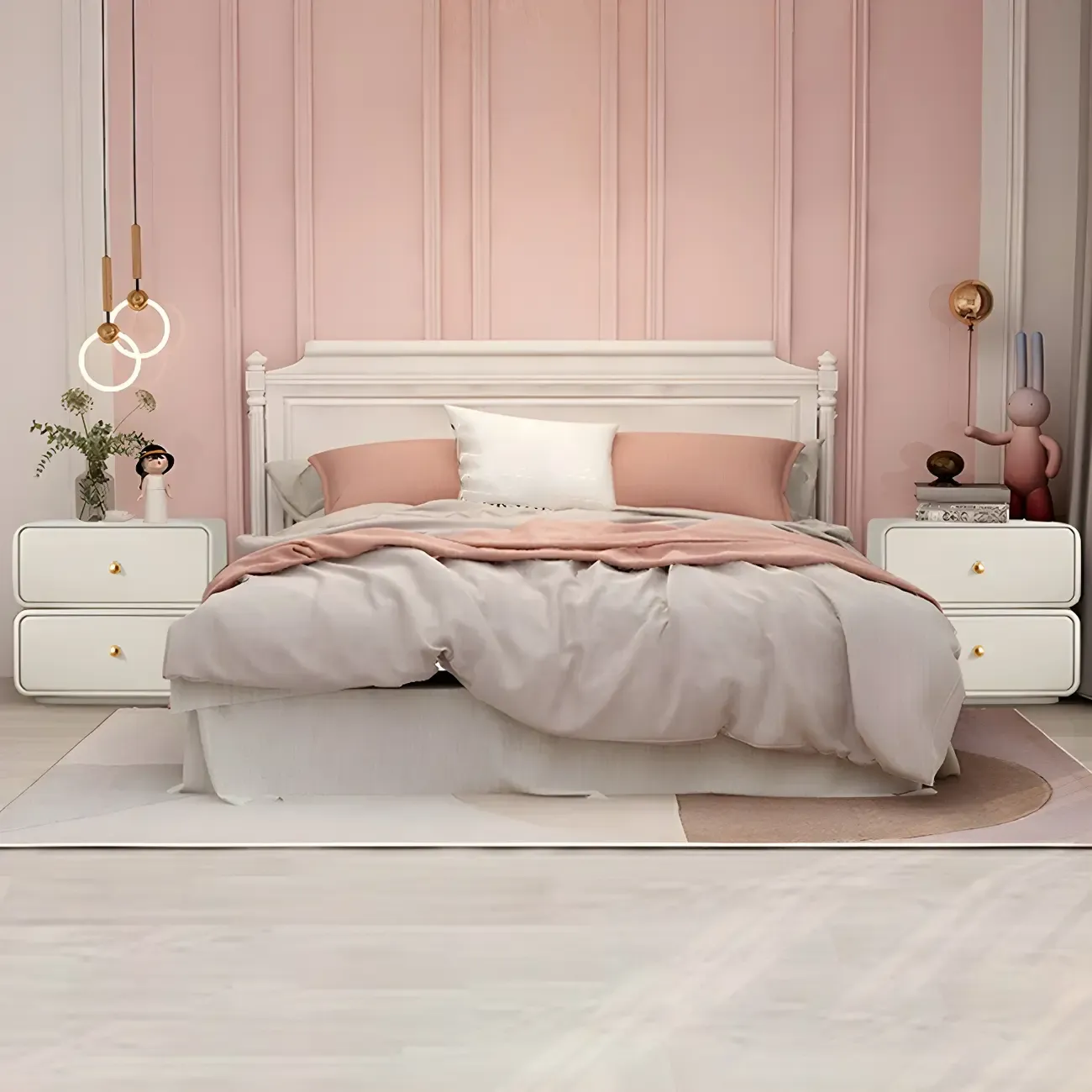 Modern White Faux Leather Rounded 2-Drawer Nightstand