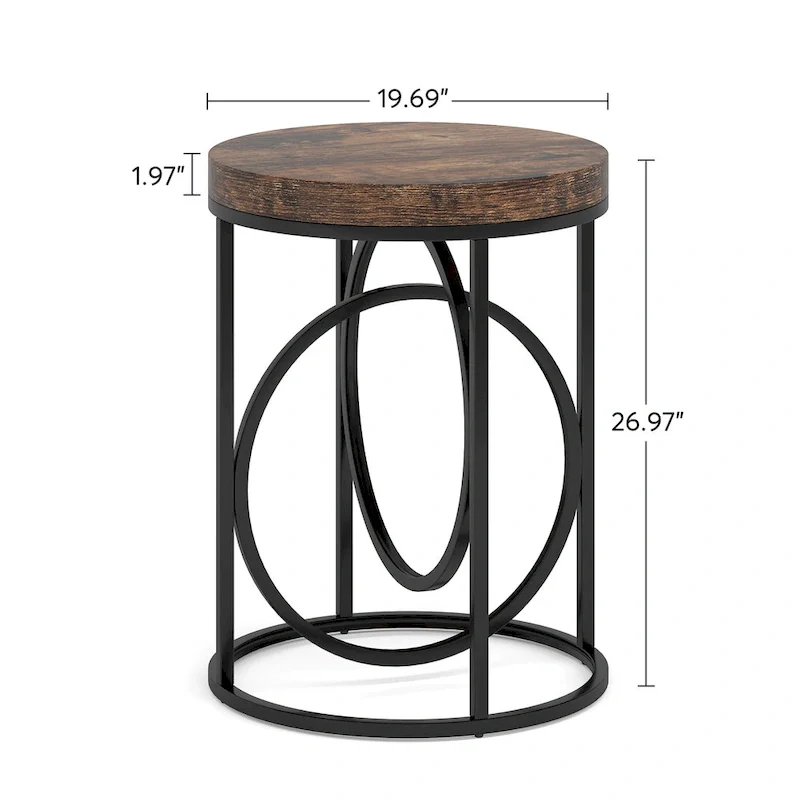 20 in. Marble White Round Wood End Table with Gold O-shaped Base