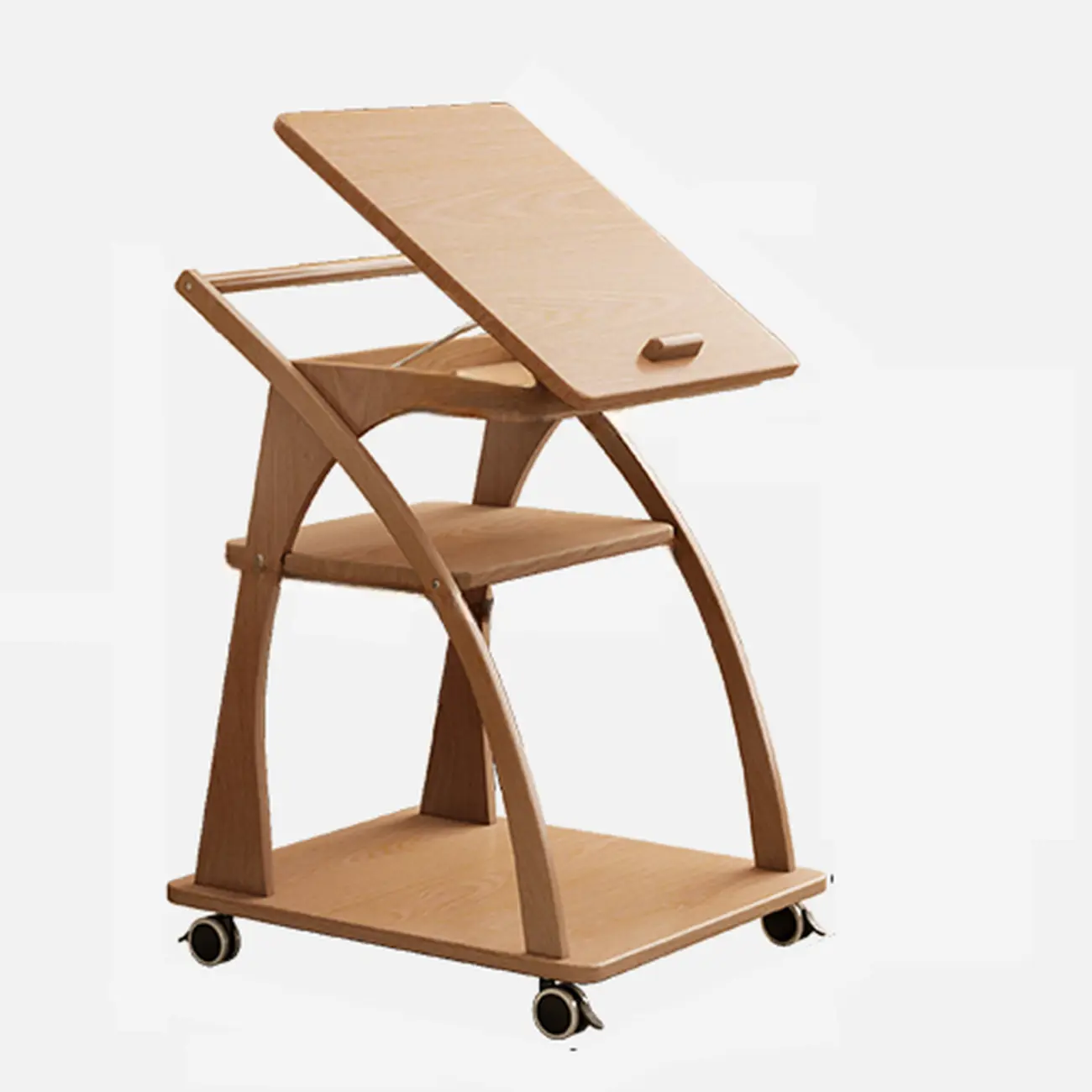 Folding 3-Tier Wooden Flip Top Rolling Side Table Nut-Brown