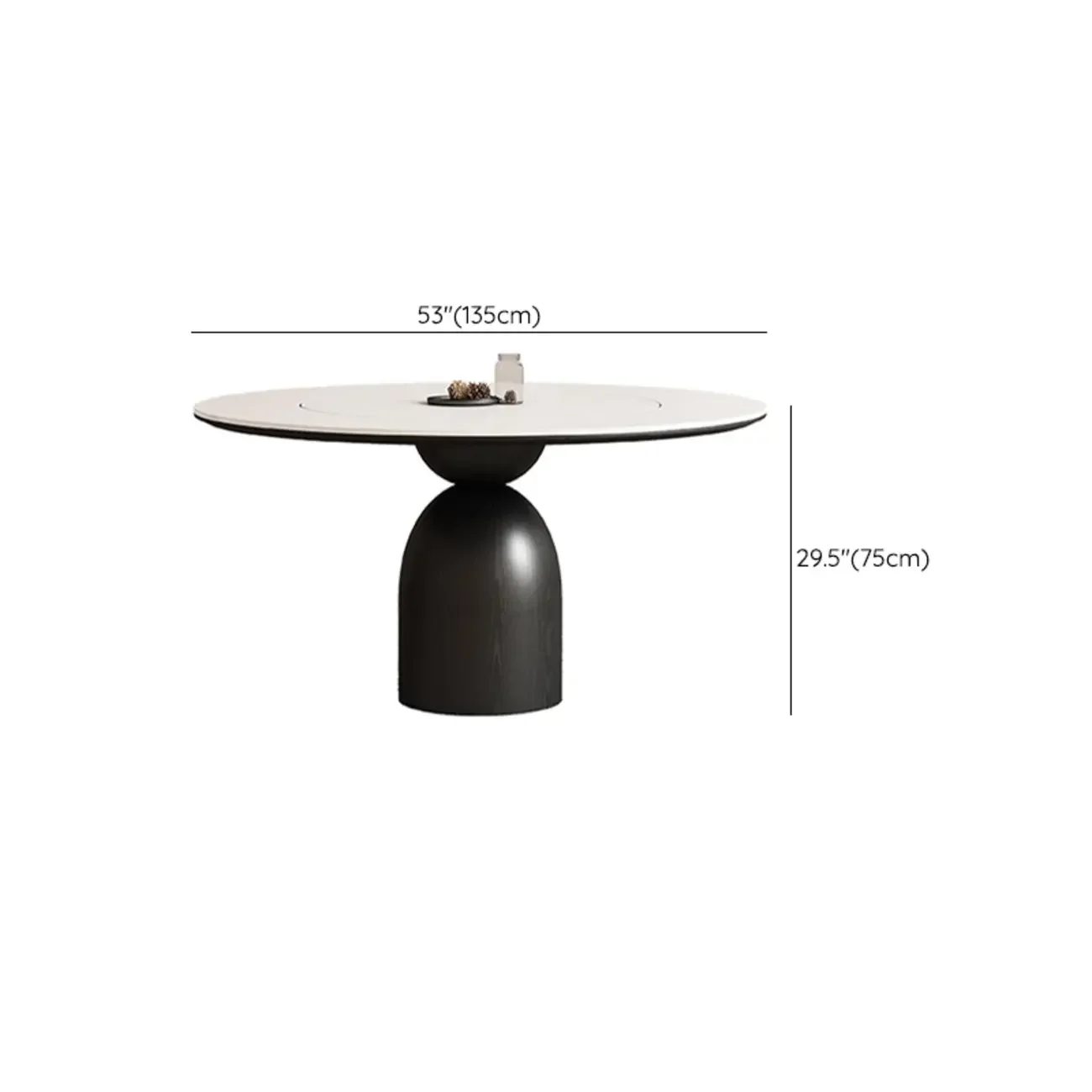 Simple Black Wood Round Stone Dining Table
