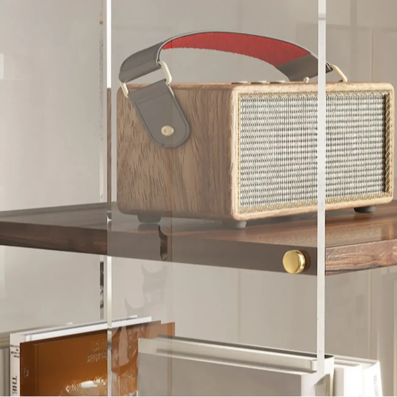 Art Deco Square Timber Shelf Glass Panel Swivel Chest