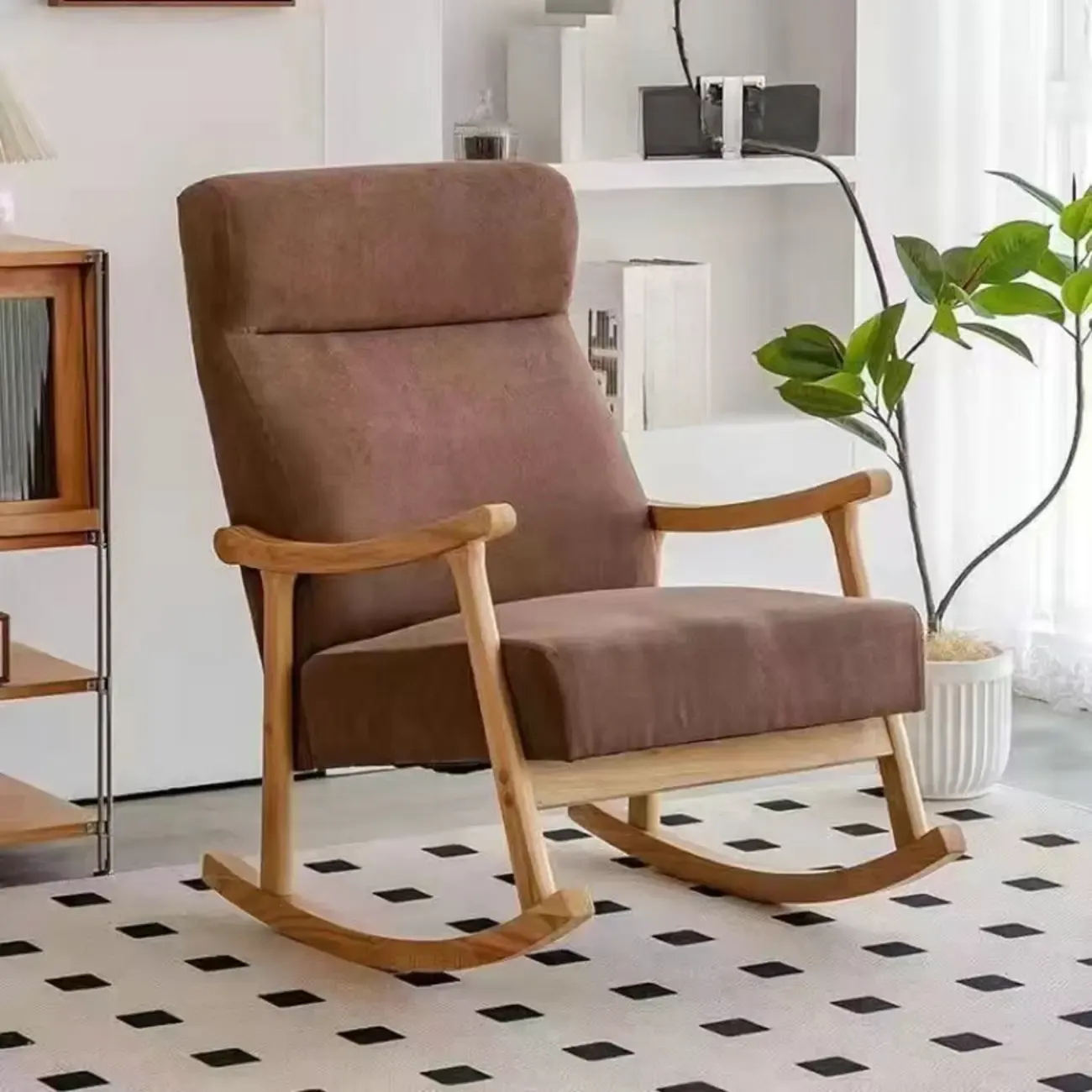 Modern Wood Upholstered Rocking Chair with Optional Ottoman