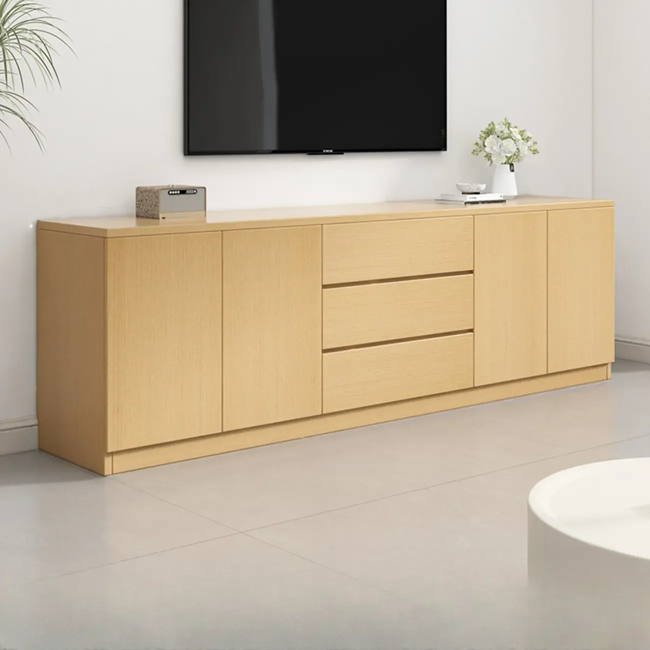 Modern Wooden TV Stand with Shelves and Cabinets