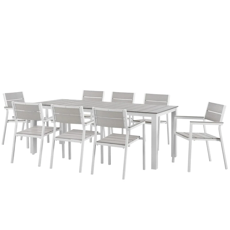 Gilbert Modern Light Grey and White 9 Piece Outdoor Patio Dining Set