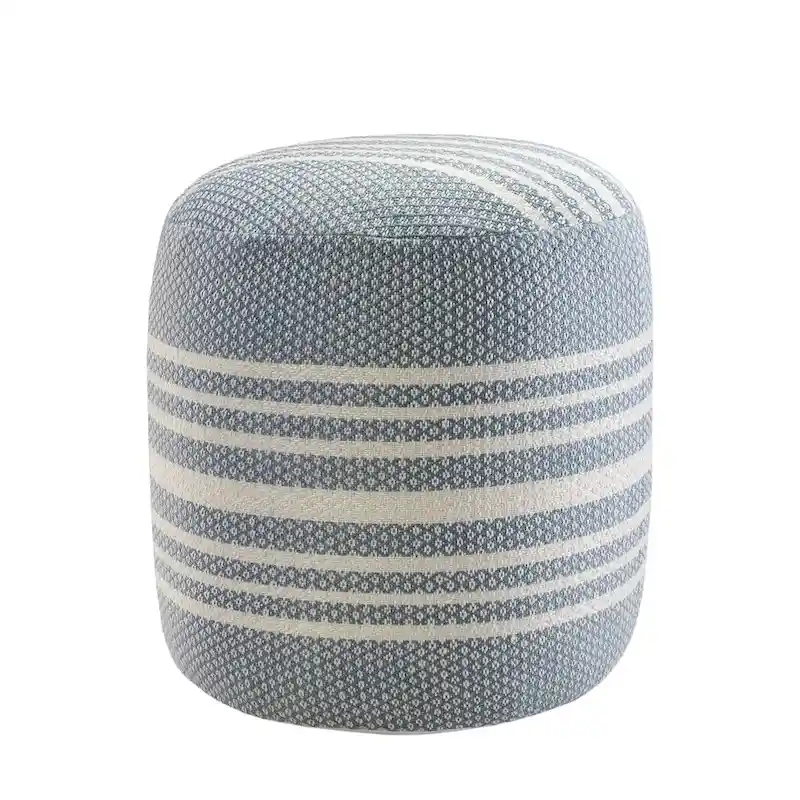 20 Blue and White Striped Round Pouf Ottoman