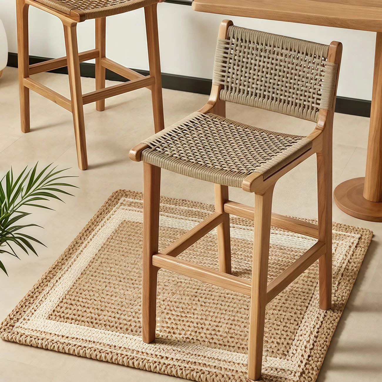 Scandinavian Wooden Ratten Bar Stool