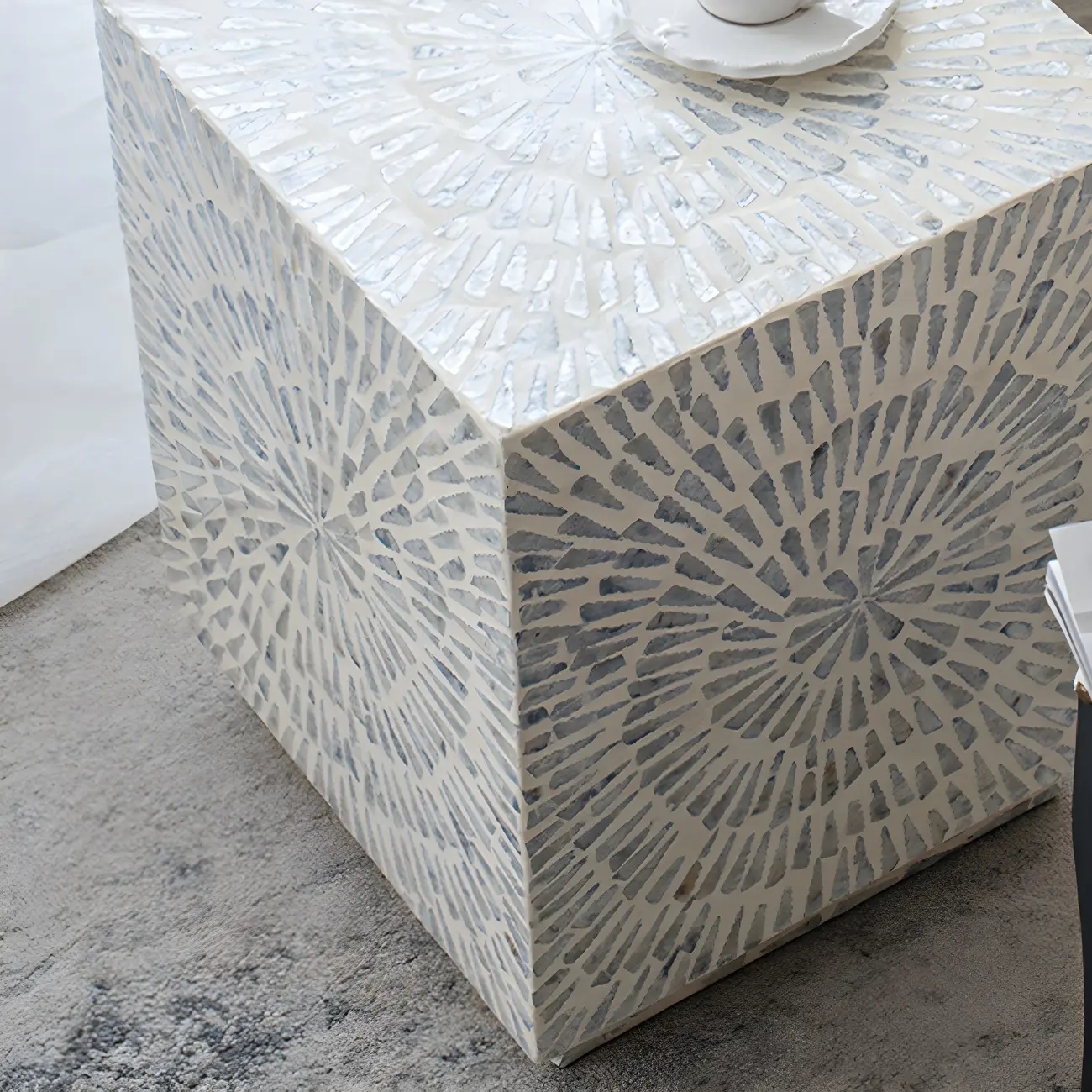 Tropical Mosaic Wooden Round Side Table