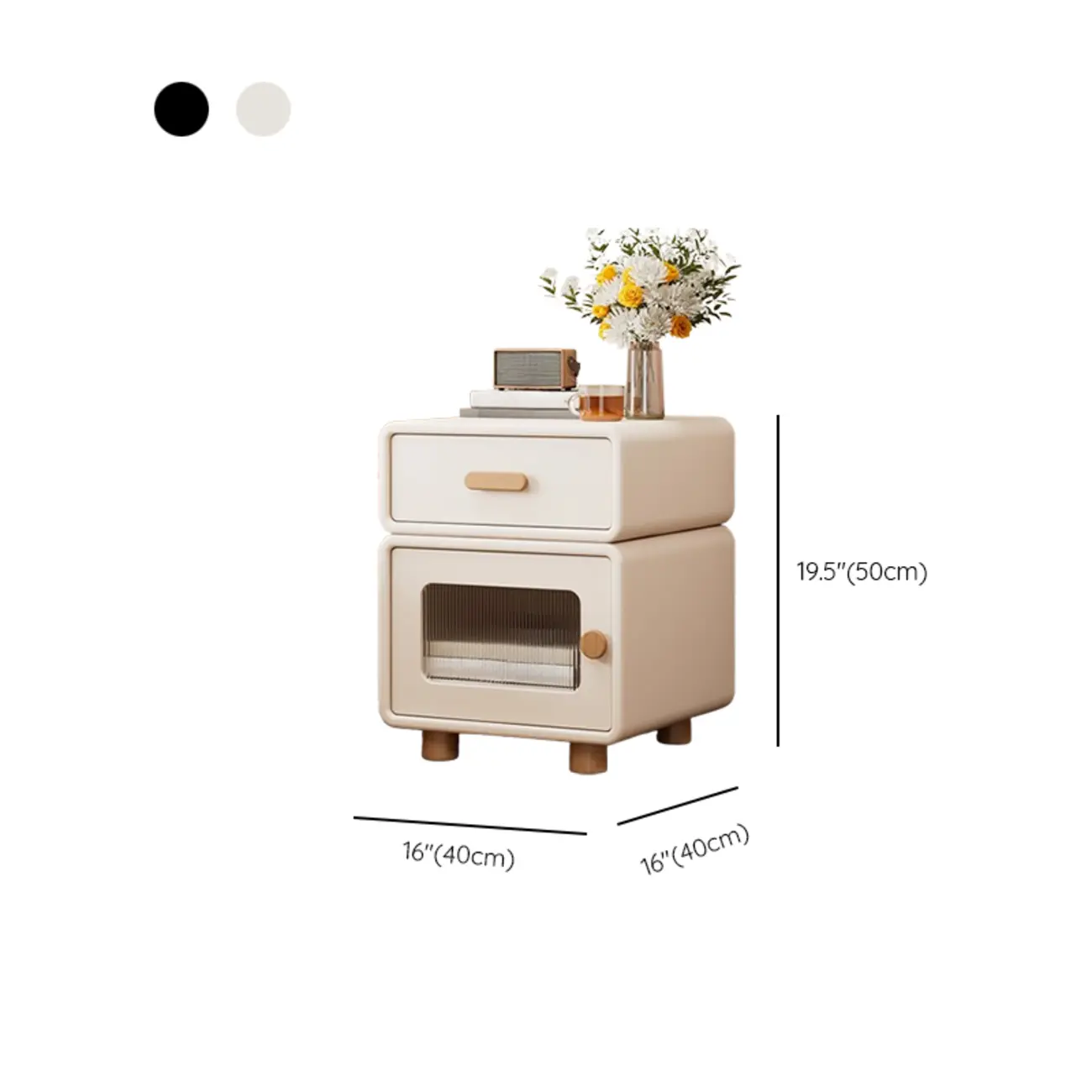 Durable Sleek Edge Wood Cream Bedside Cabinet Nightstand