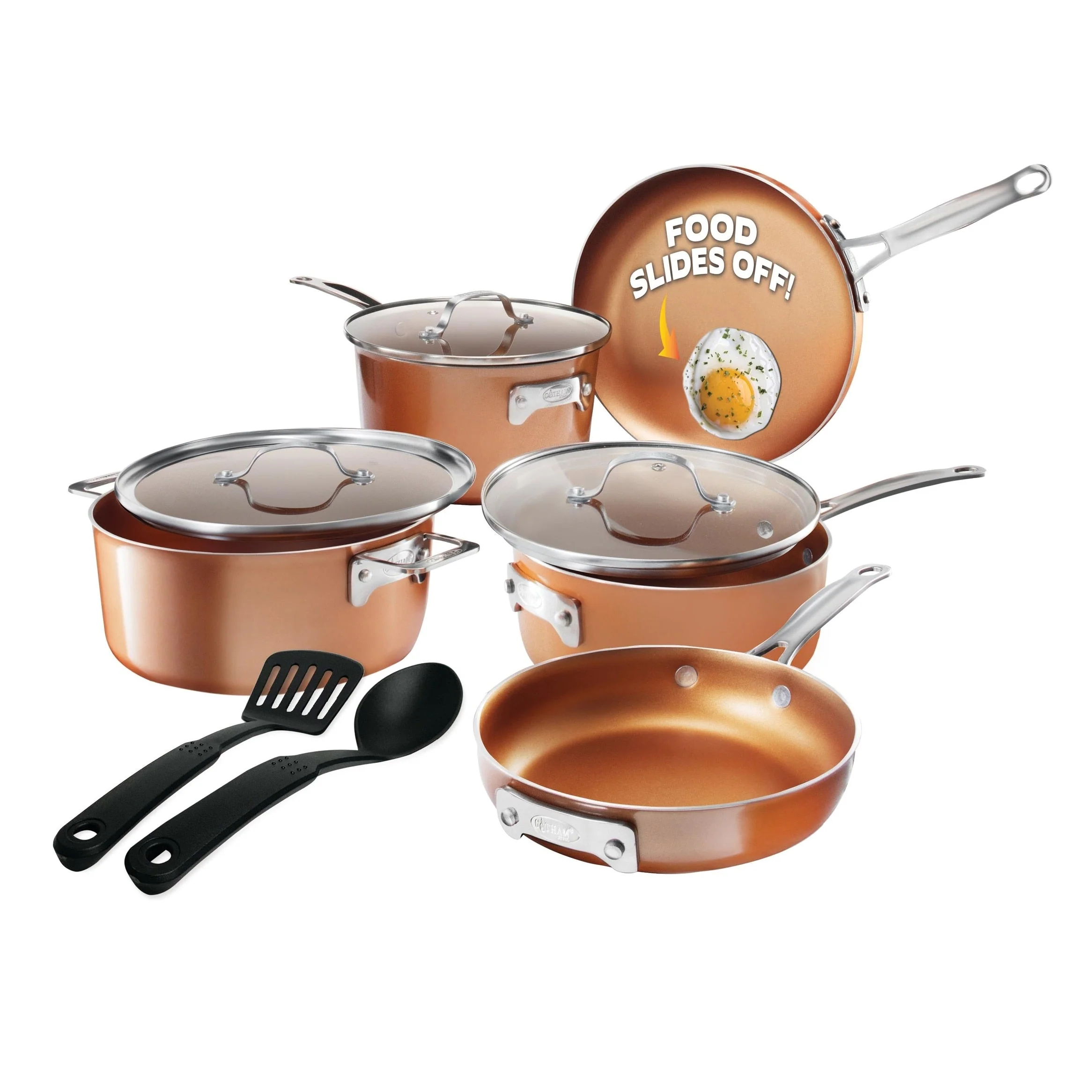 Gotham Steel Nonstick Pots and Pans 10 Pc Cookware Set, Copper