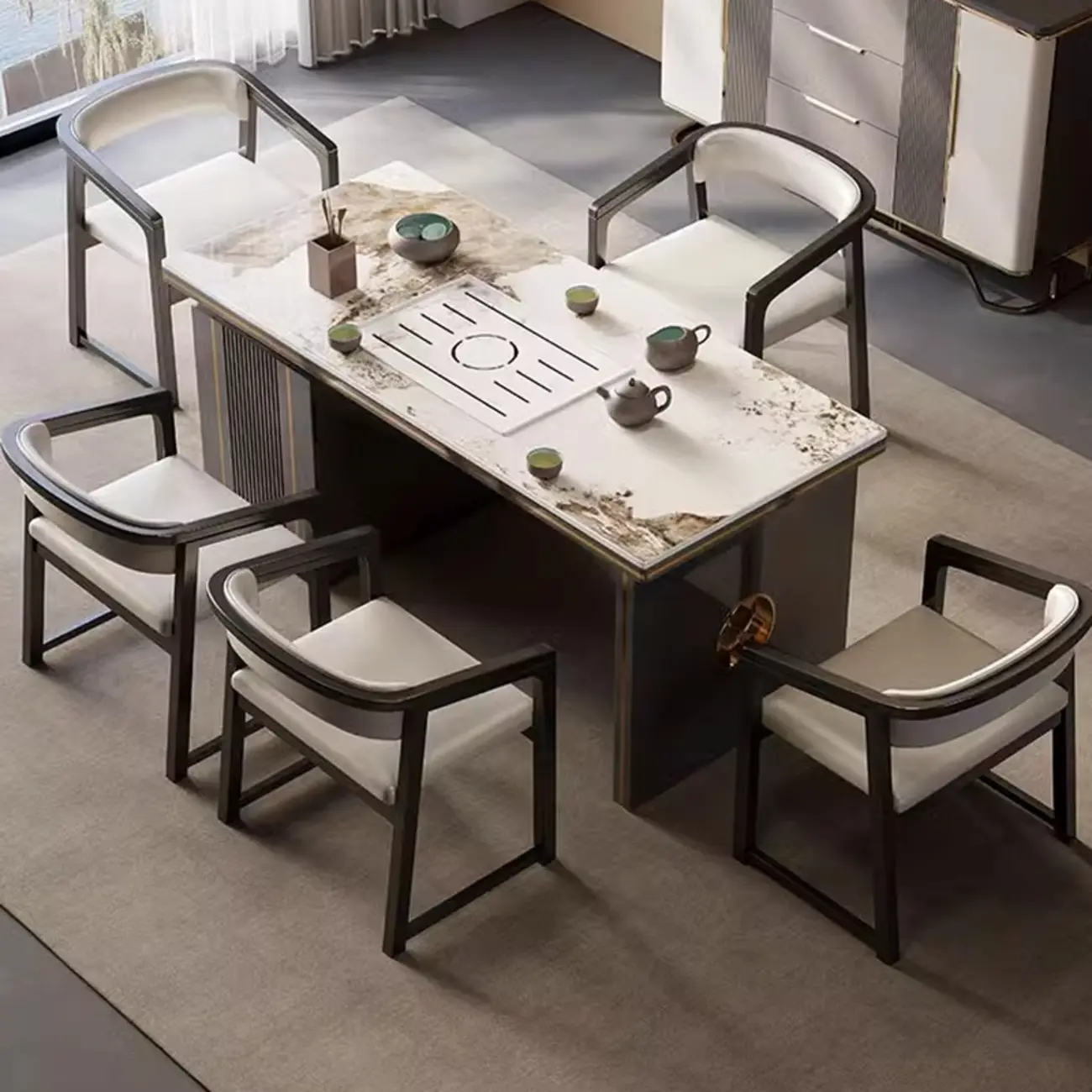 Modern Upholstered Metal Dining Arm Chair