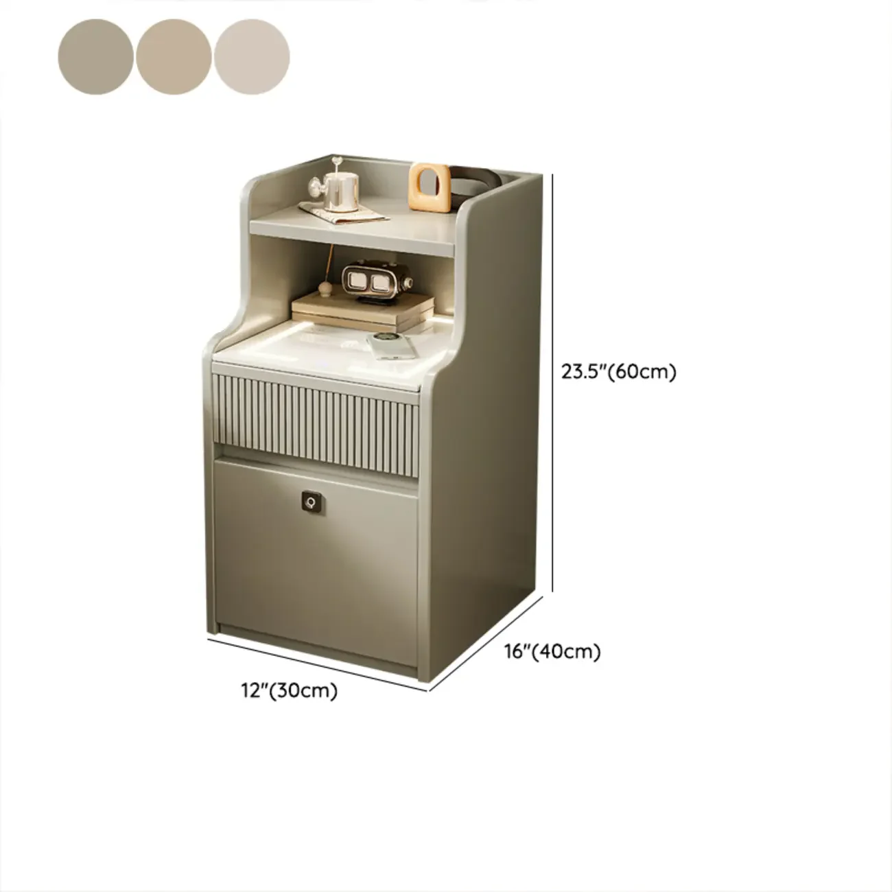 Smart Versatile White Wood Nightstand with Fingerprint Lock