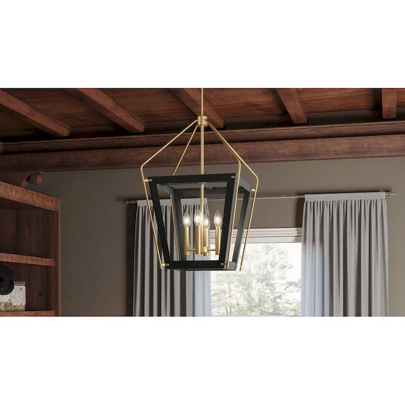 Abbeville 4-Light Earth Black Pendant with Gold Accents