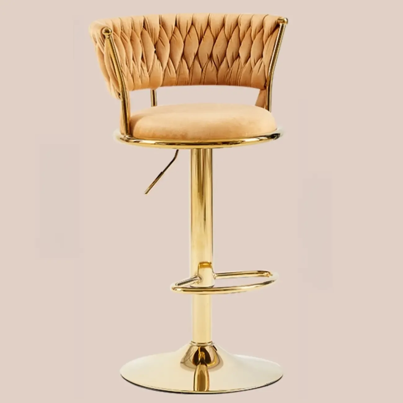 Adjustable Flannel Curved Back Bar Stools with Gold Base