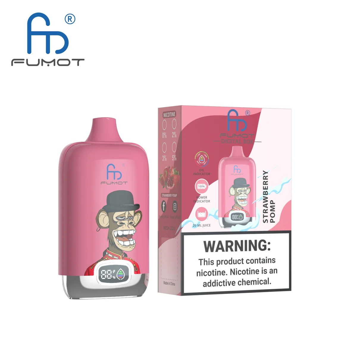 Fumot Digital Box 12000 Strawberry Pomp – Einweg-Vape mit Einzelverpackung