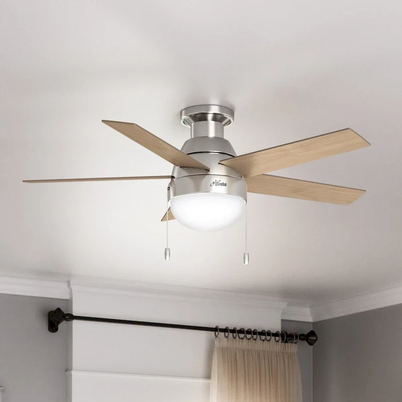 Hunter 46  Anslee Low Profile Ceiling Fan with LED Light Kit and Pull Chain - Silver