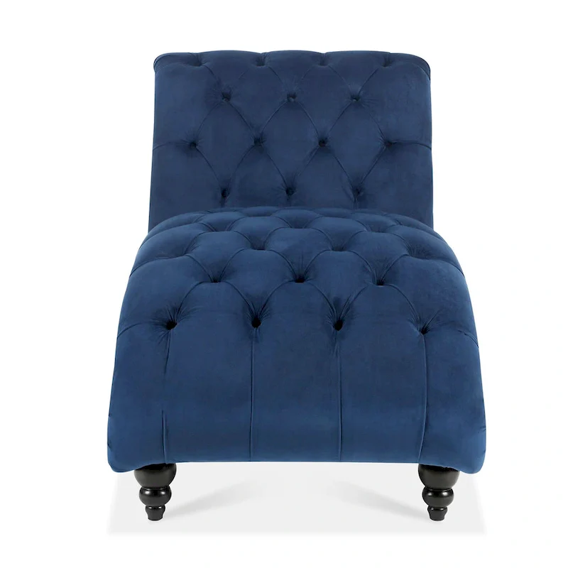 Blue 27.17 Buttons Tufted Chaise Lounge Chair with Nailheads