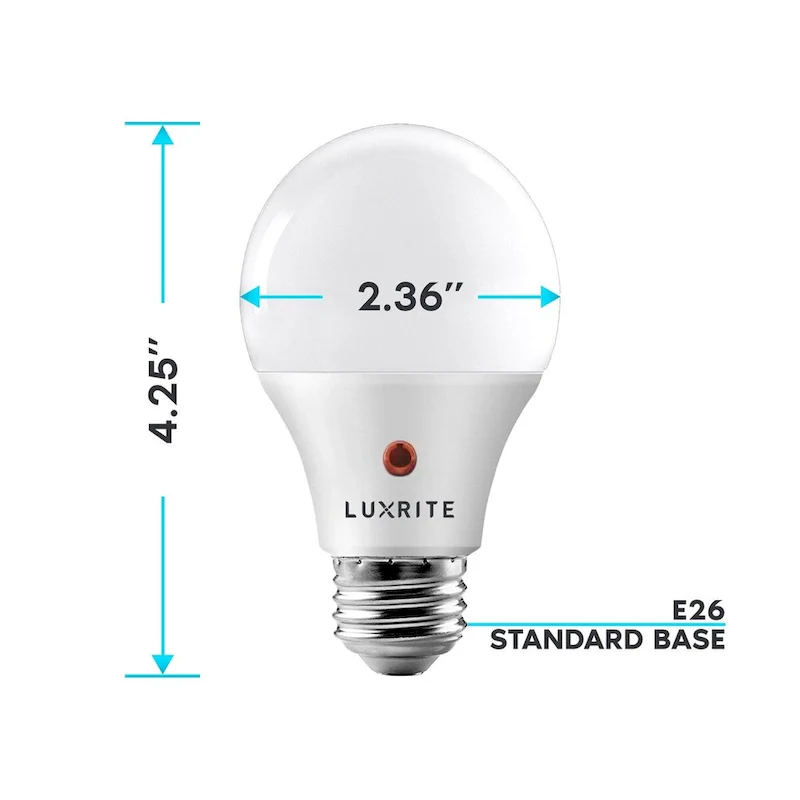 Luxrite A19 LED Dusk to Dawn Light Bulbs Lighting Enclosed Fixture Rated 800lm Damp Rated E26 2 Pack