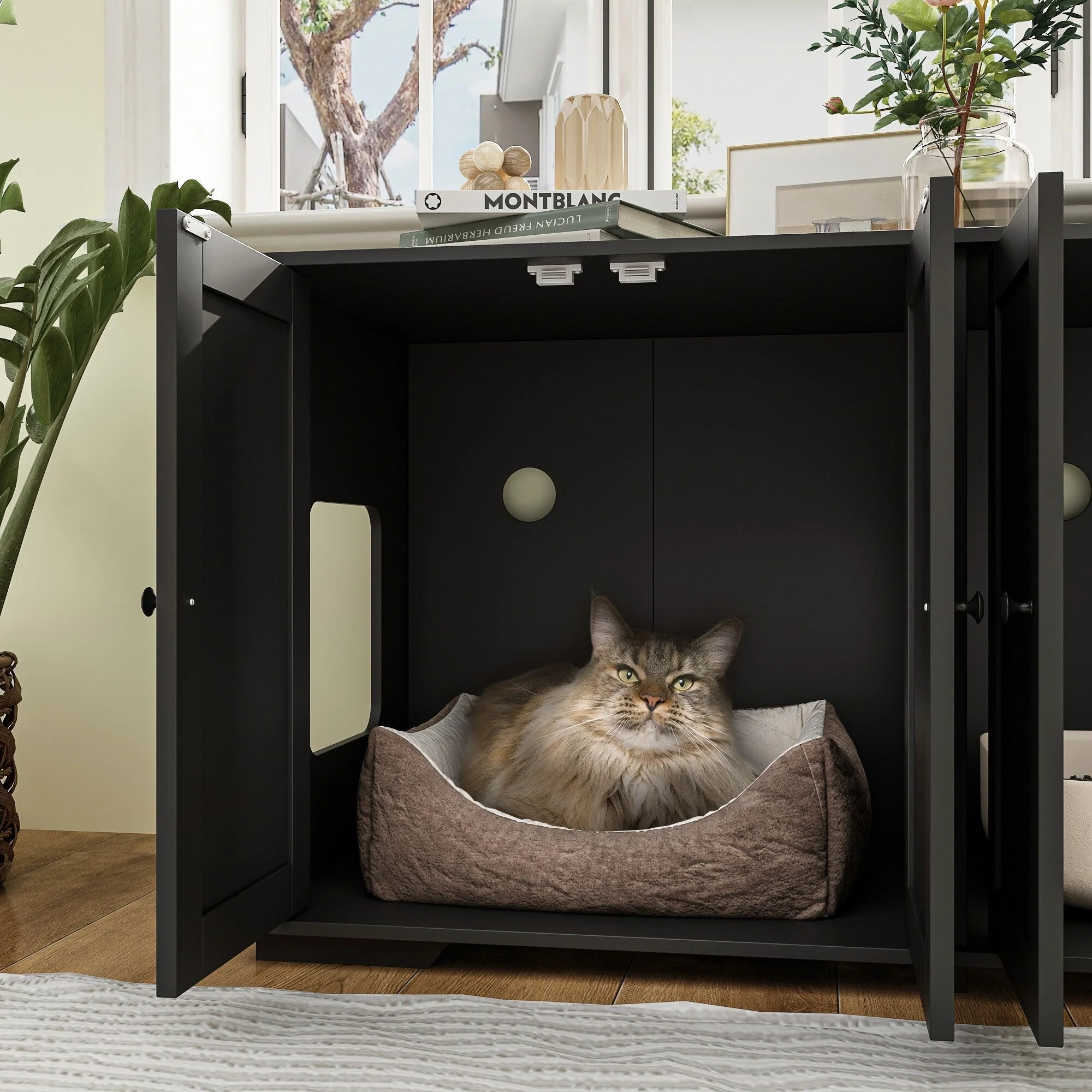 Double Pet Privacy Washroom Cat Litter Box Concealment Furniture