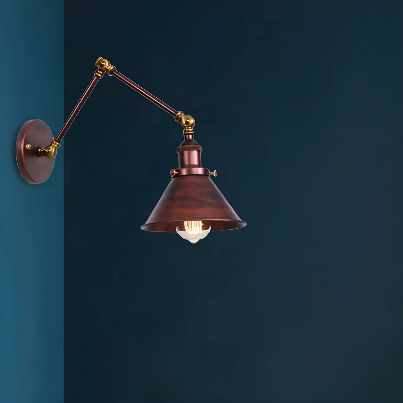 Industrial Brass Black Adjustable Swing Arm Wall Light