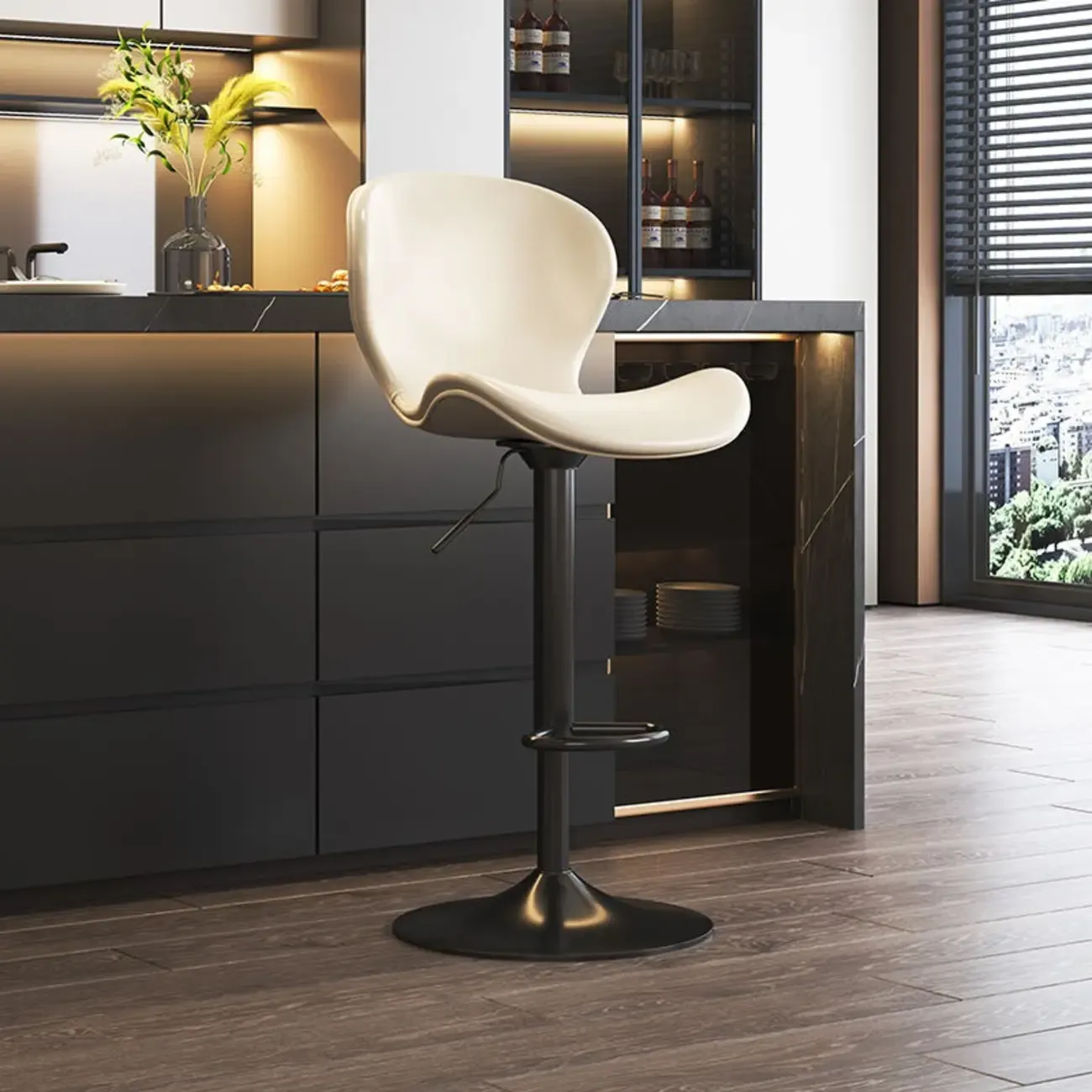 Modern Saddle Pedestal Swivel Adjustable Bar Stools