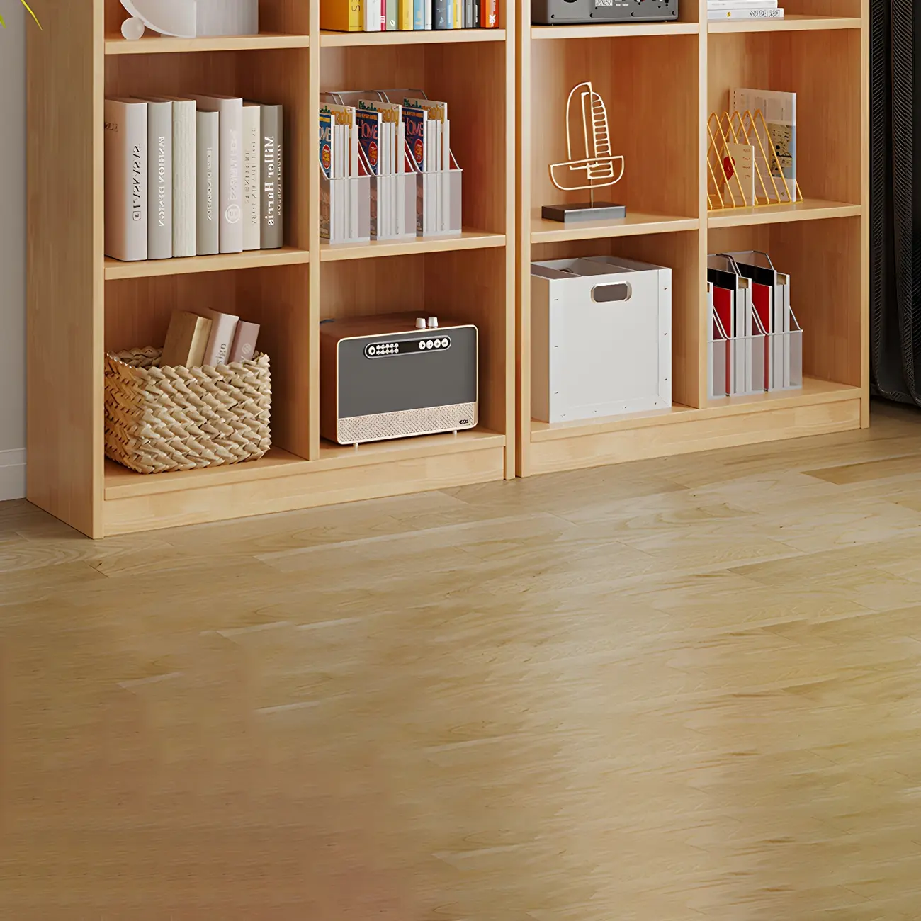 Modern Wooden Closed Back Bookcase with Shelves