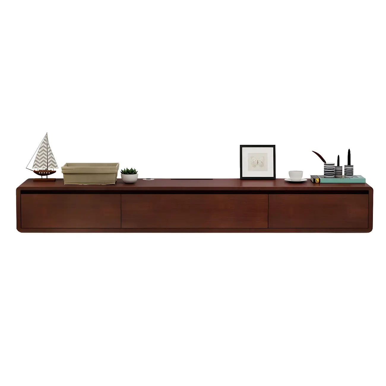 White Floating Mount Wood Drawers Cabinet TV Stand