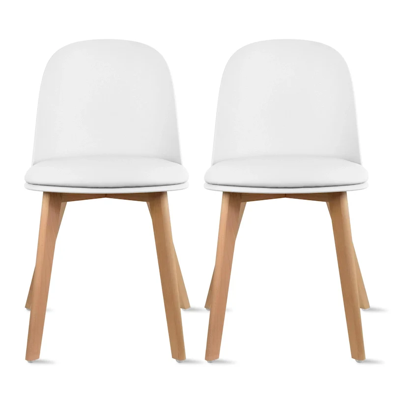 Set of 2 Dining Side Chair with Back Armless Plastic Seat Wooden Legs Kitchen Desk Task Computer