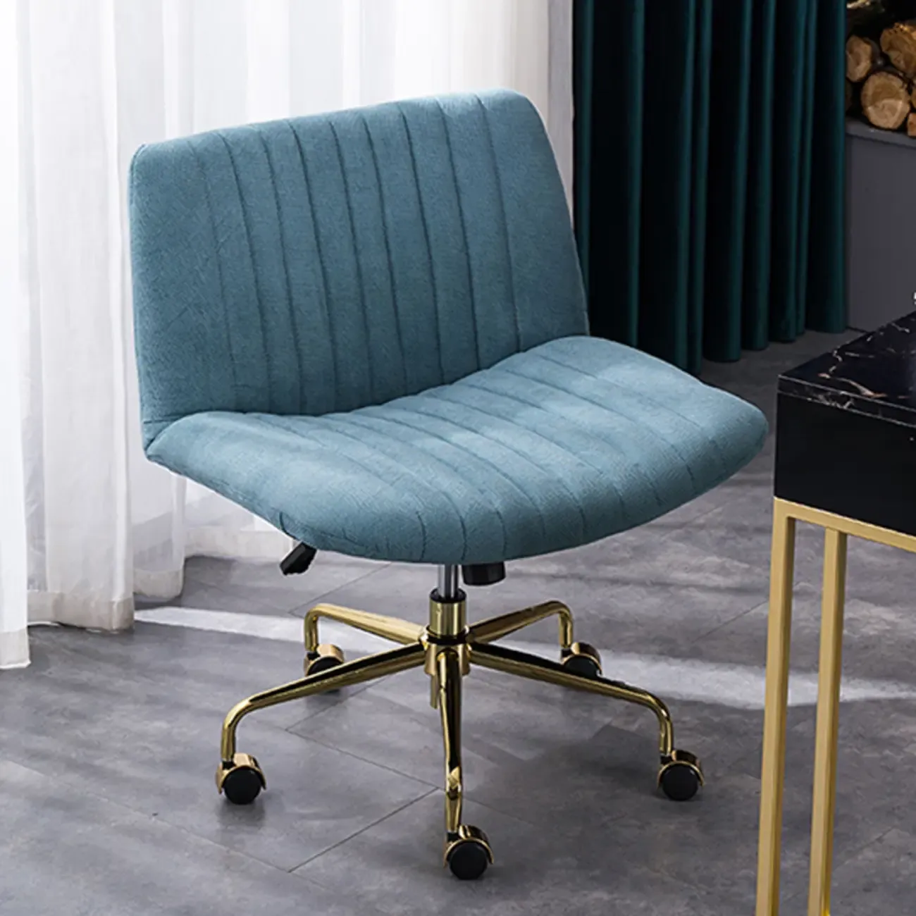 Elegant Gray Linen Upholstered Swivel Office Chair