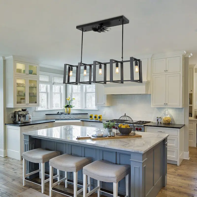 48  Modern Reversible Ceiling Fan 3-Speed with Remote, Kitchen Island Chandelier with 5-Light - 48 Inches