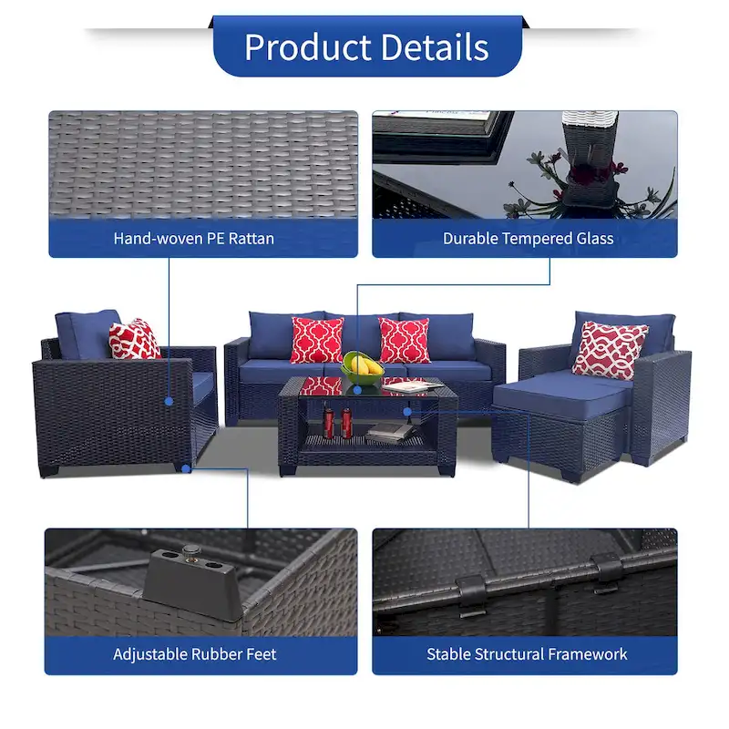 7-Piece PE Rattan Wicker Cushioned Sofa Set