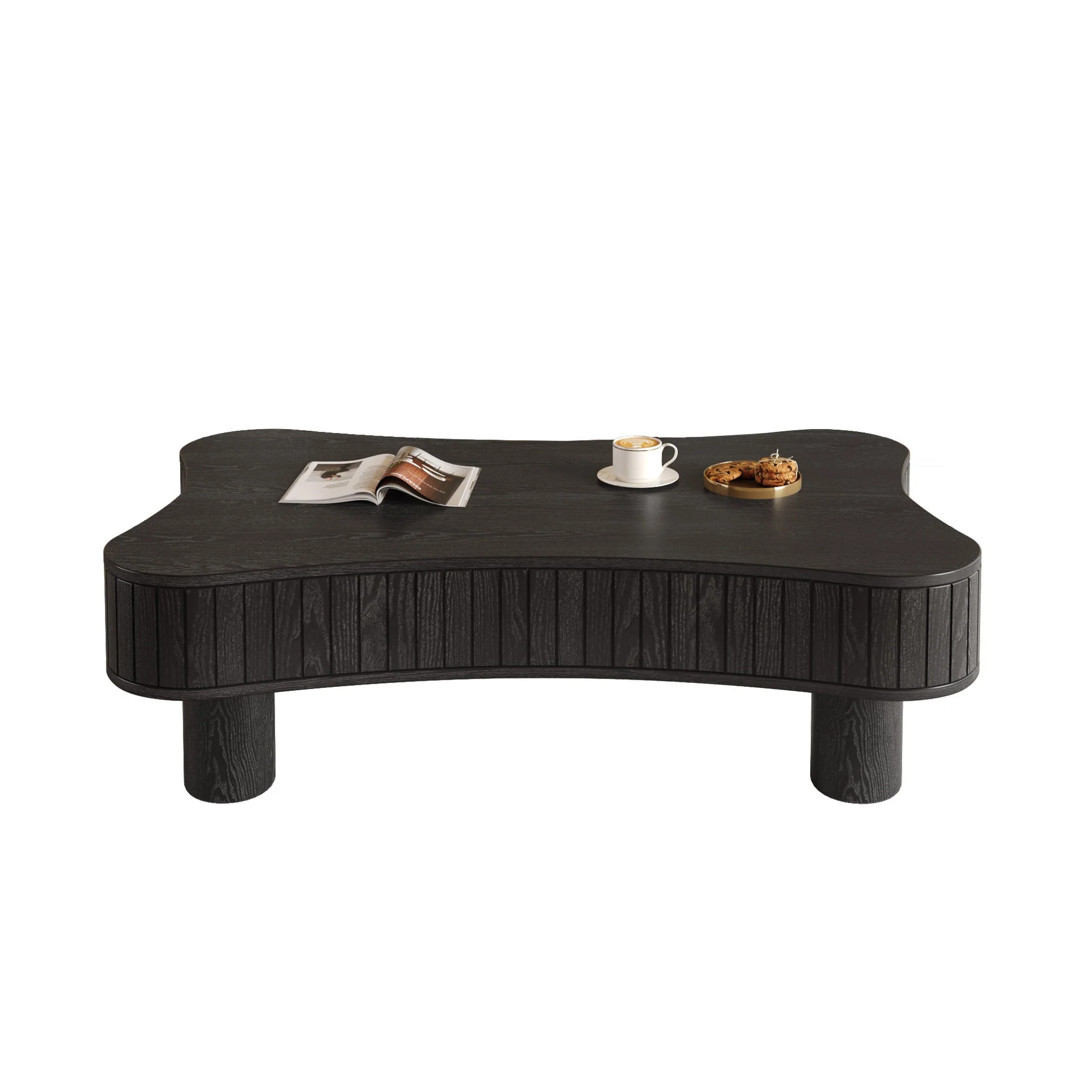 Walker Edison | Black Reeded Curve Design Lift Top Coffee Table and Desk
