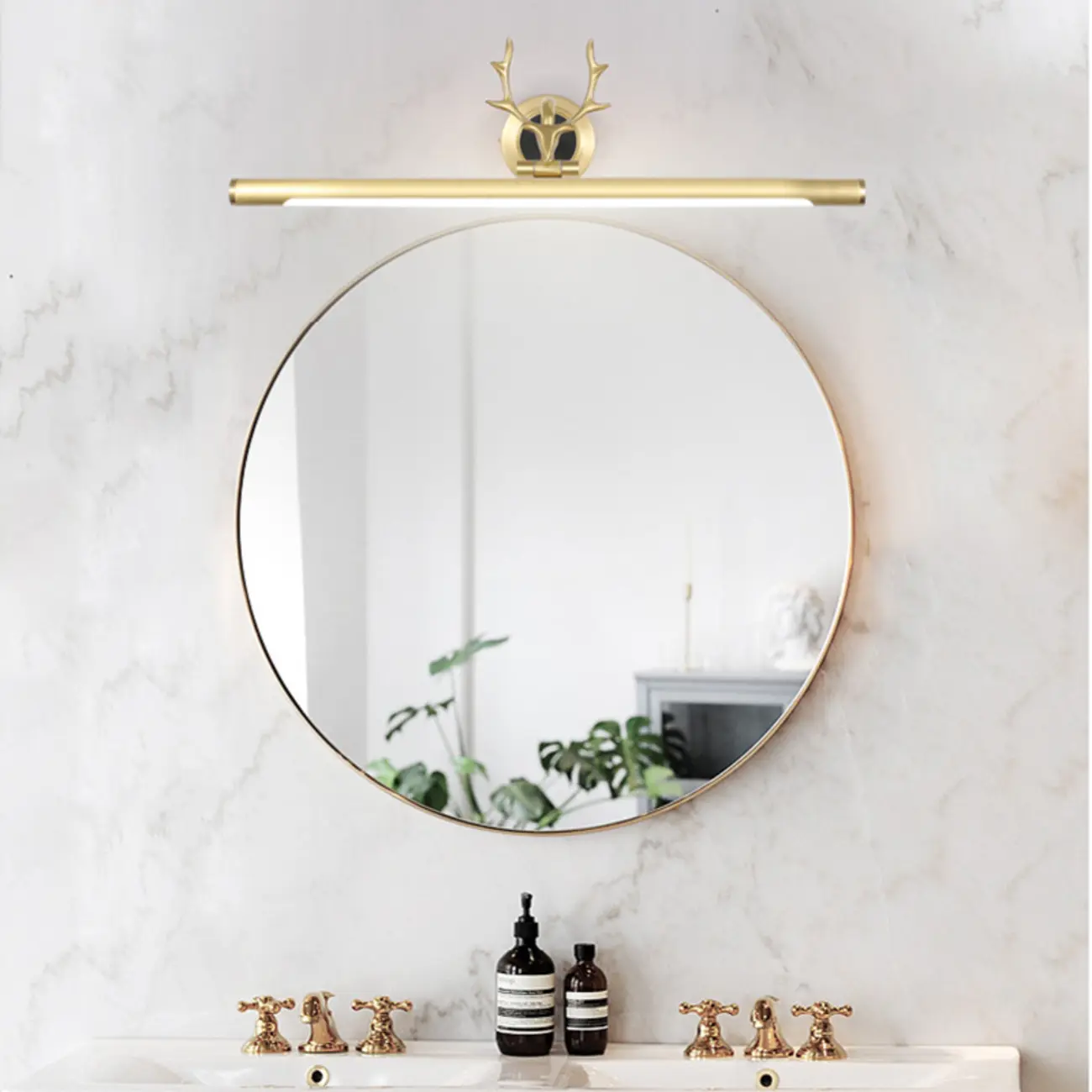 Modern Linear Gold Bathroom Vanity Light with Antler Design