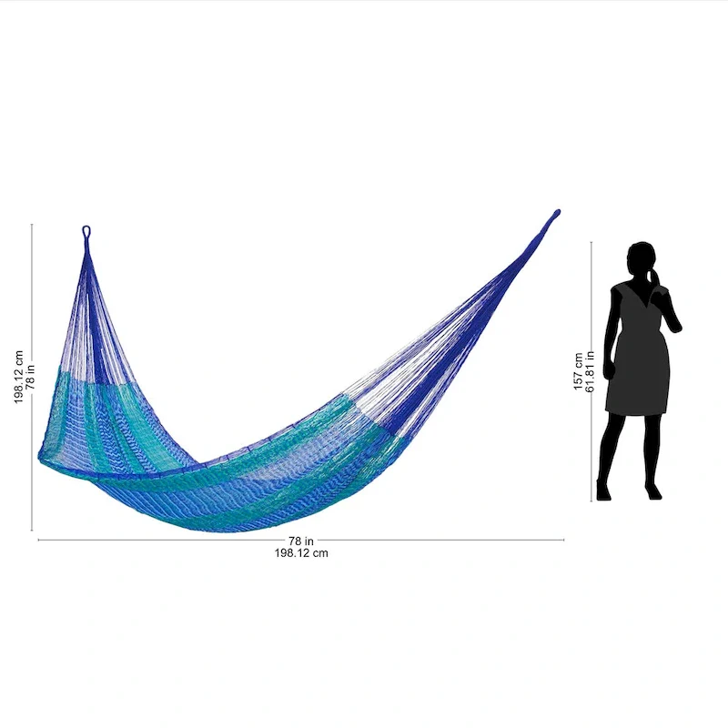 Large Deluxe Cool Lagoon Nylon Camping Style Hammock (Mexico)
