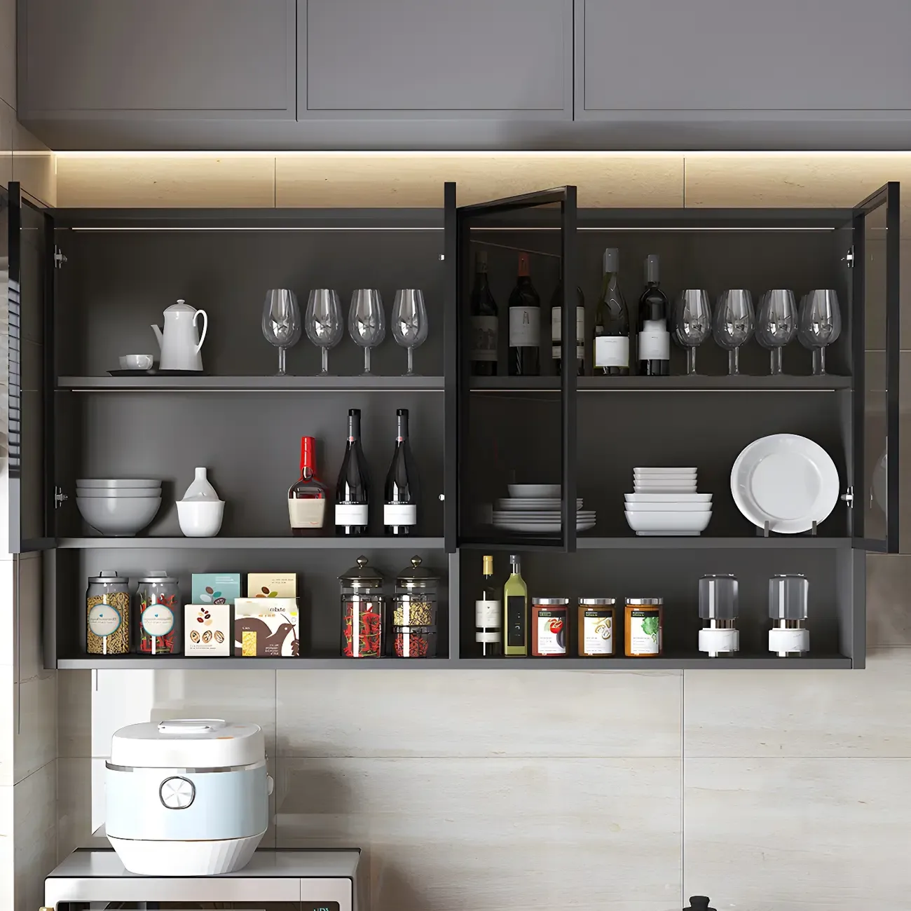 Kitchen Grey Wooden Wall-Mounted China Cabinet