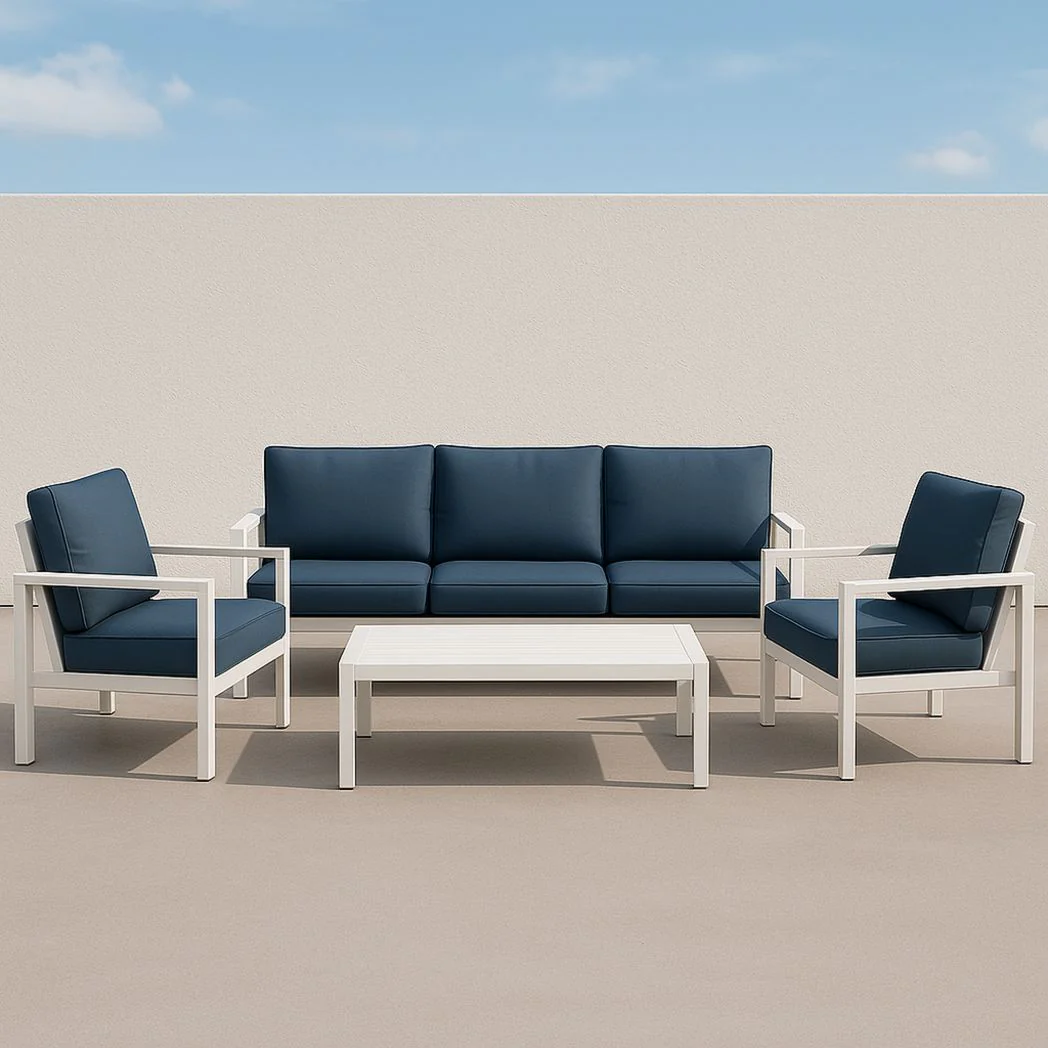 Ensemble de meubles d'extérieur en aluminium et tissu bleu 4 pièces