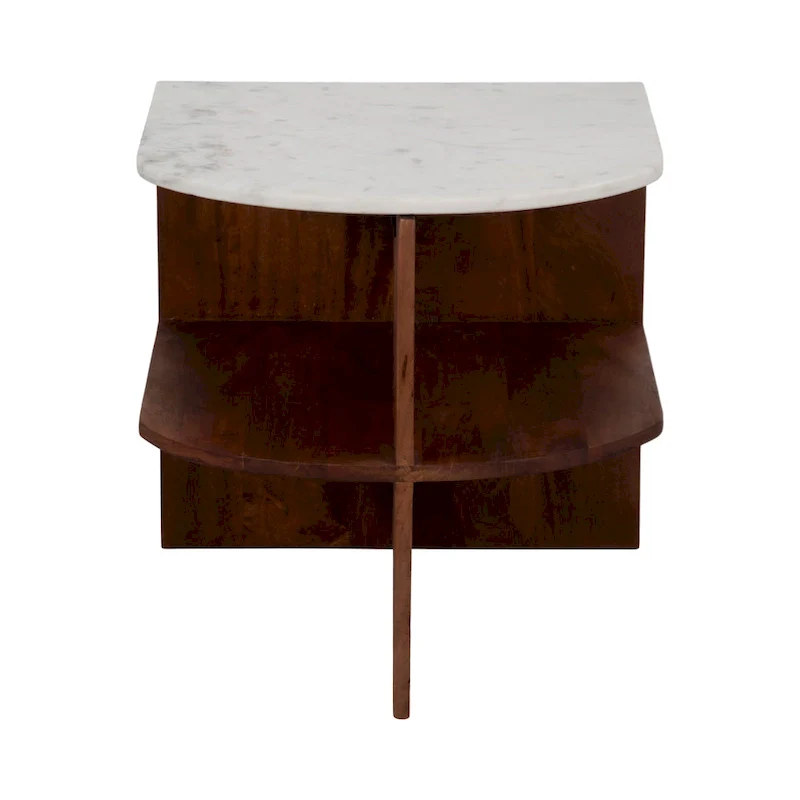Sagebrook Home Modern Neutral Wood/Marble Brown 20 Half Round Side Accent Table - 20 x 20 x 20 - 20 x 20 x 20