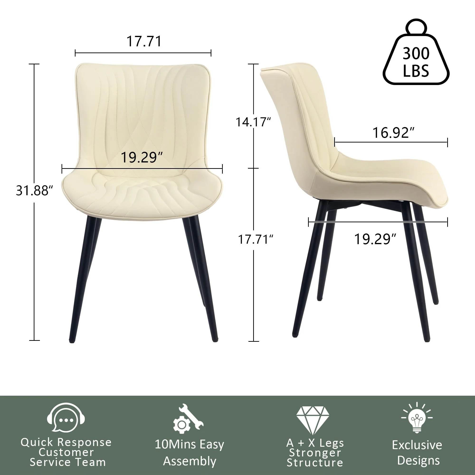 Modern Upholstered Leather Armless Dining Chairs Set of 2