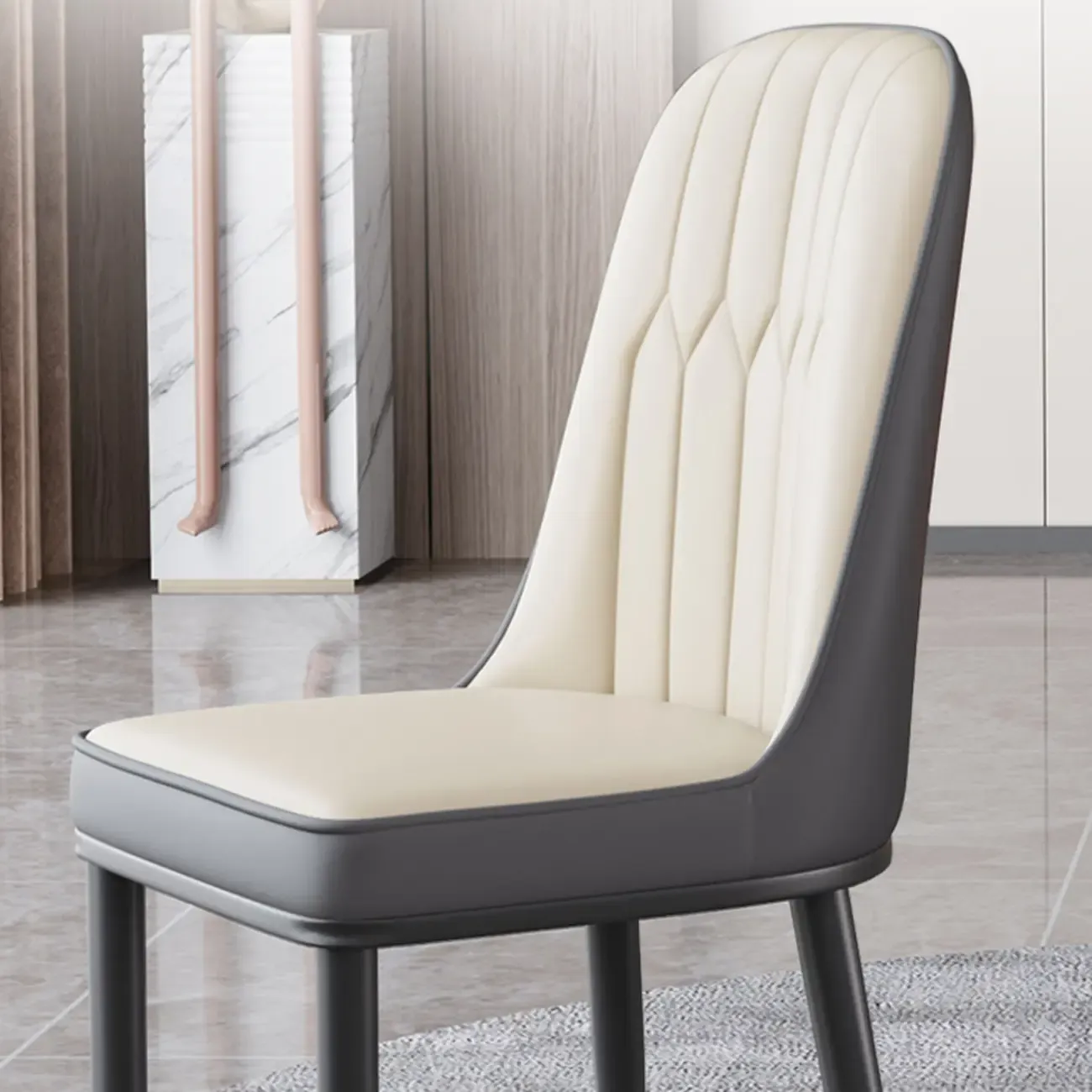 Modern Leather Upholstered Dining Chair with High Back