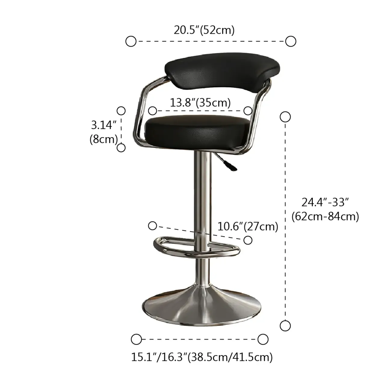 Adjustable Swivel Leather Modern Bar Stools Open Back