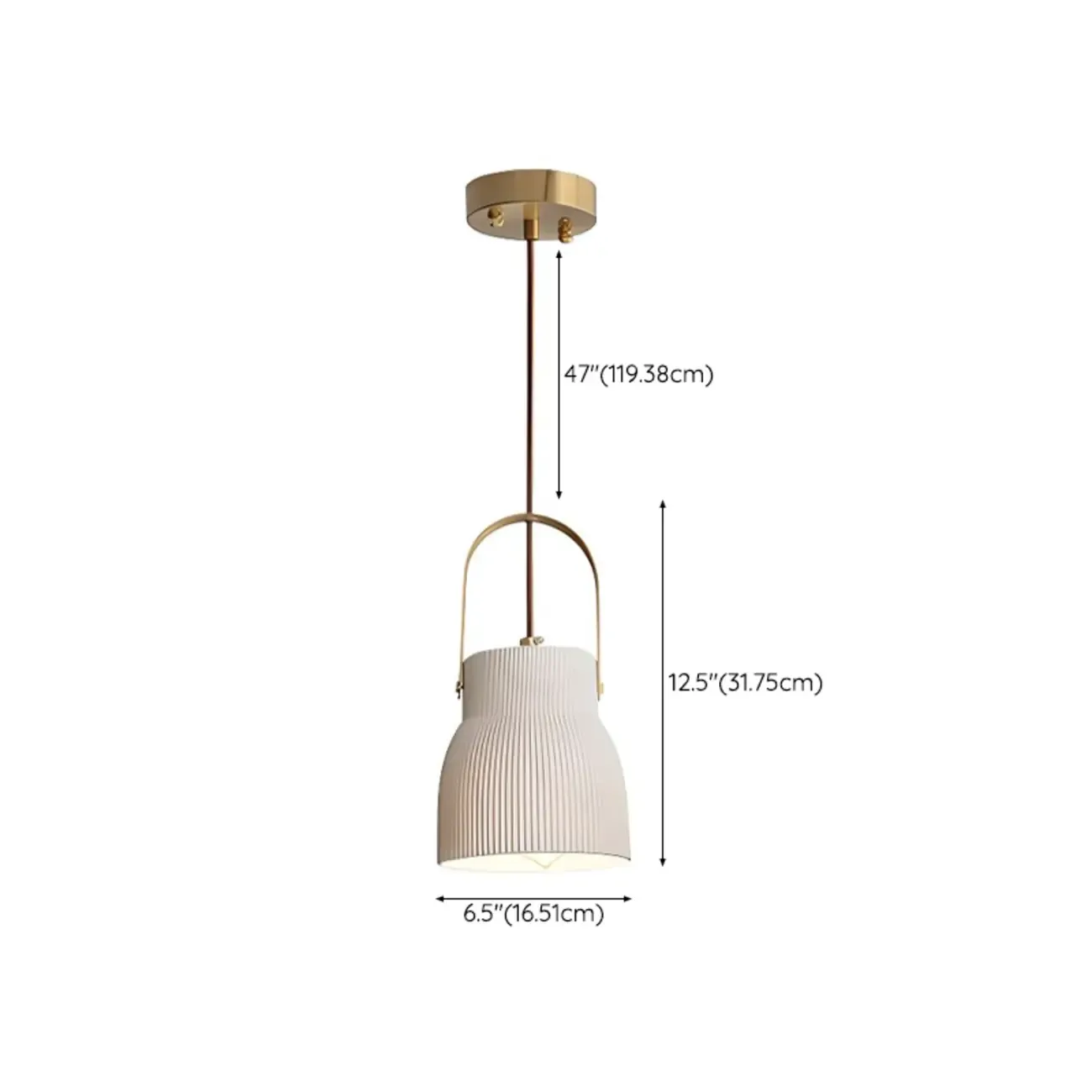 Modern Gold Metal Ribbed White Ceramic Pendant Light