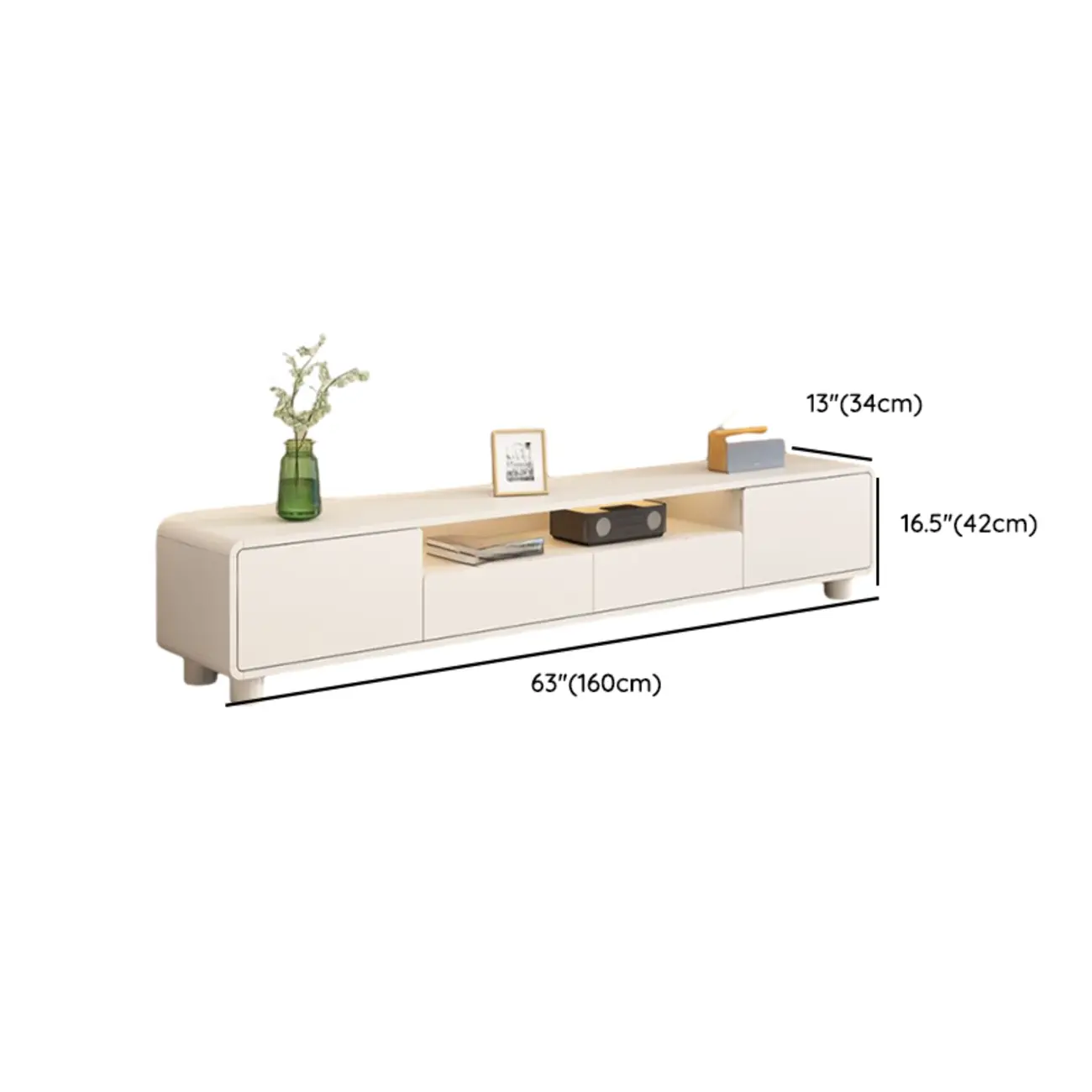 White Wooden Modern TV Stand with Drawers & Cabinets