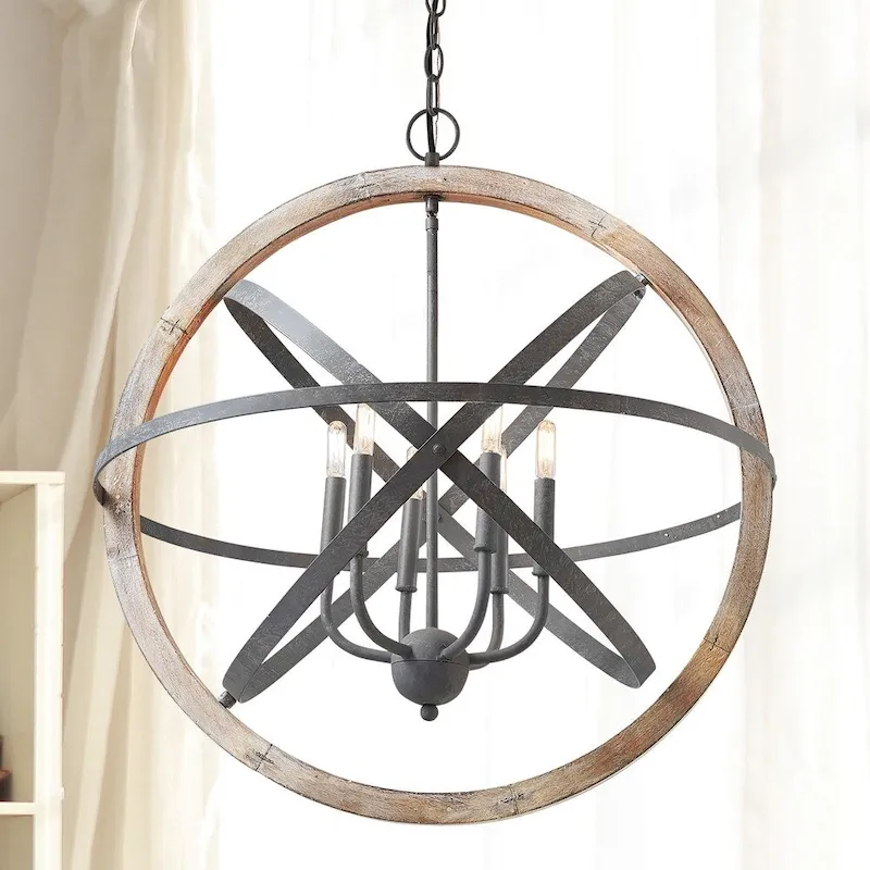 6-light Iron/Wood Pendant