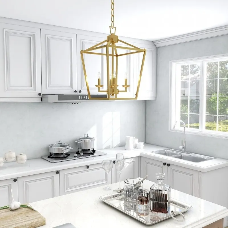 4 Light Soft Gold Lantern Pendant - 12 x12 x18