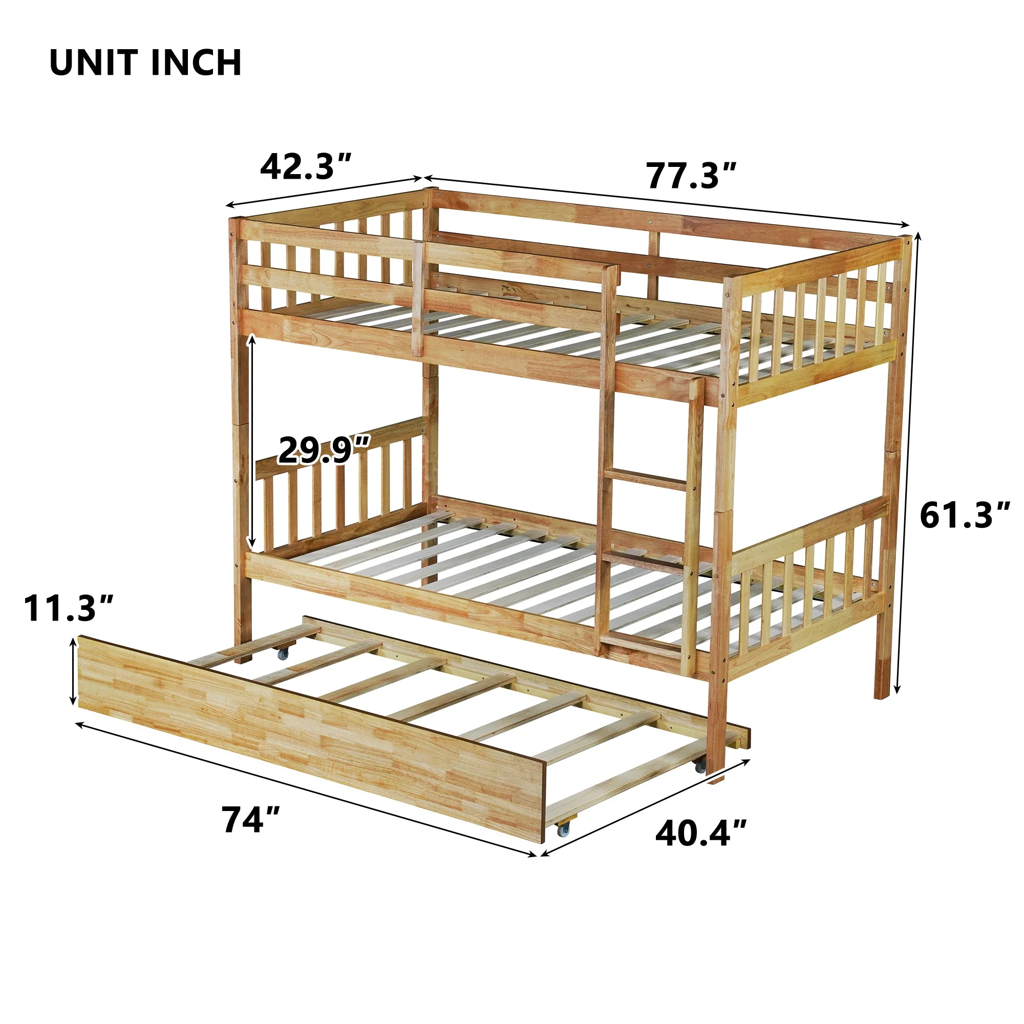 Walker Edison | Convertible Twin Over Twin Bunk Bed with Trundle with Ladder Sleeps 3