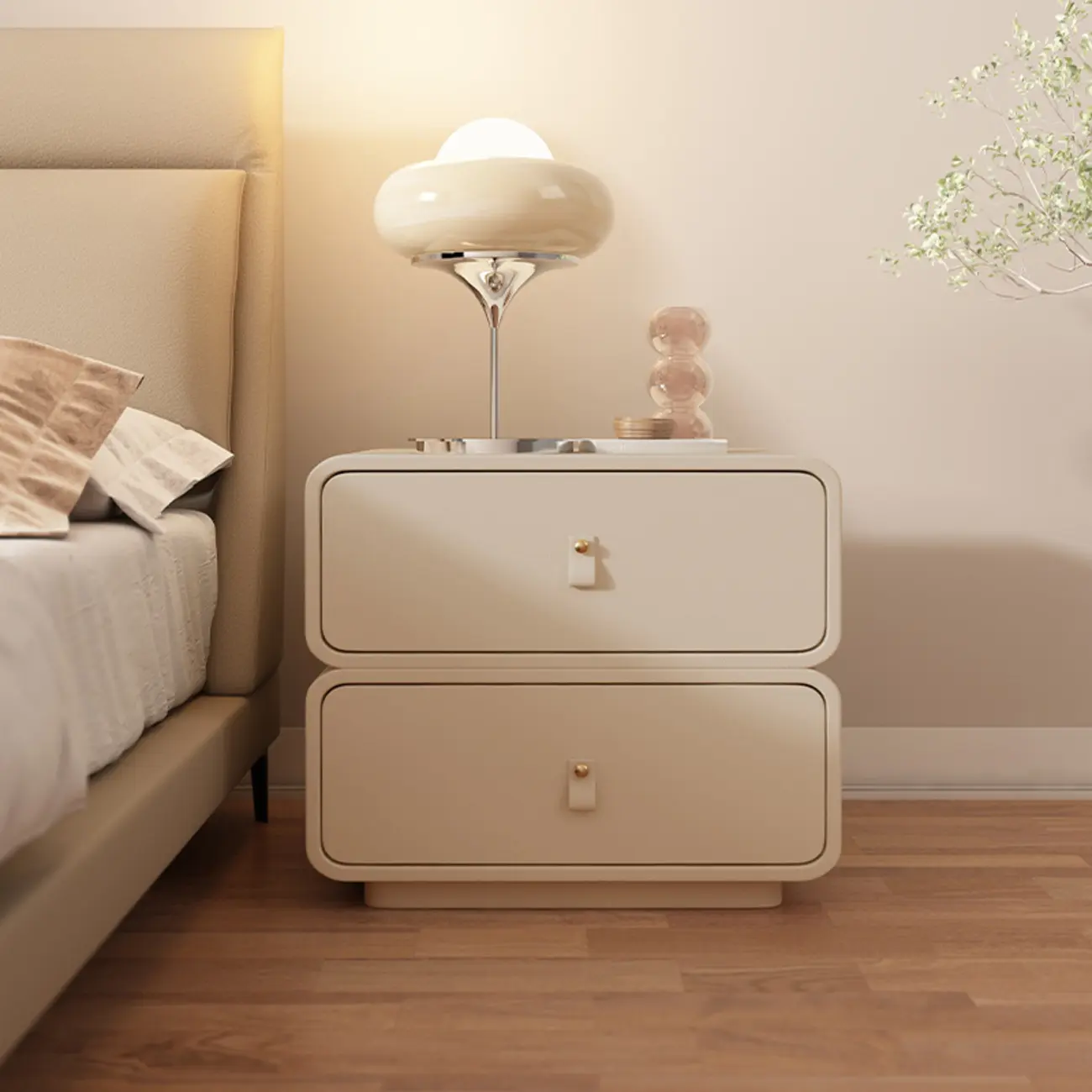 Modern Faux Leather 2-Drawer Nightstand