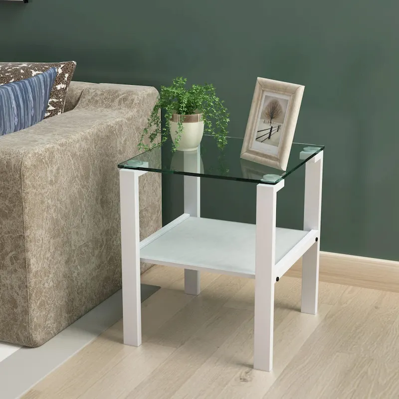 Glass two layer tea table, small round table, corner table, living room side table