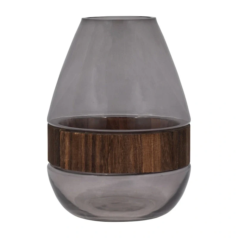Sagebrook Home Glass Clear Frost Round Belly Vase With Wood Band