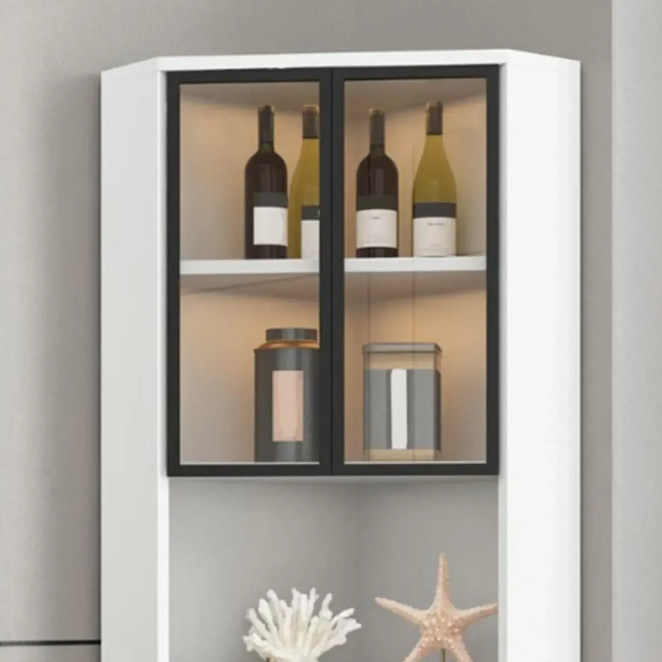 Modern Glam White-Gold Wood Glass Display Cabinet