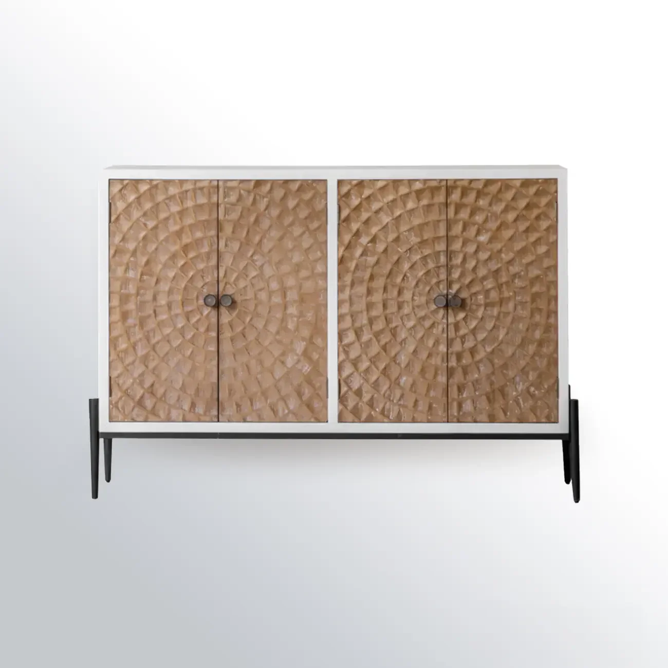 Freestanding Rustic Rectangle White Wood Iron Base Cabinet